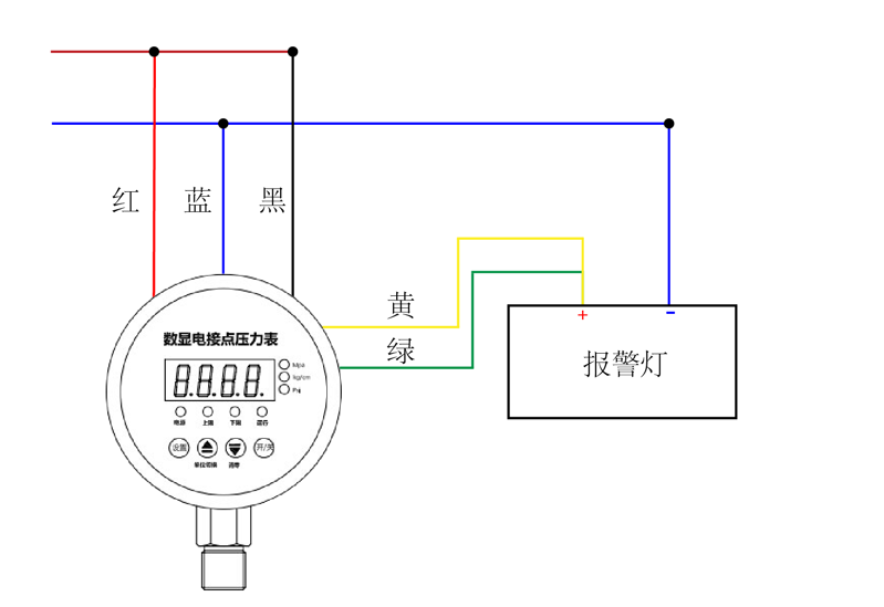 電接點(diǎn)連接示意圖（一個報警燈）.